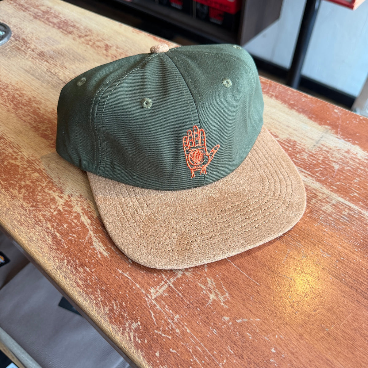 Theories - Hand of Theories Twill & Suede Snapback Moss/Brown